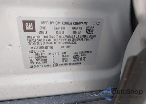 2022 Buick Encore Preferred z USA, uszkodzony, nr VIN KL4CJESM9NB567093